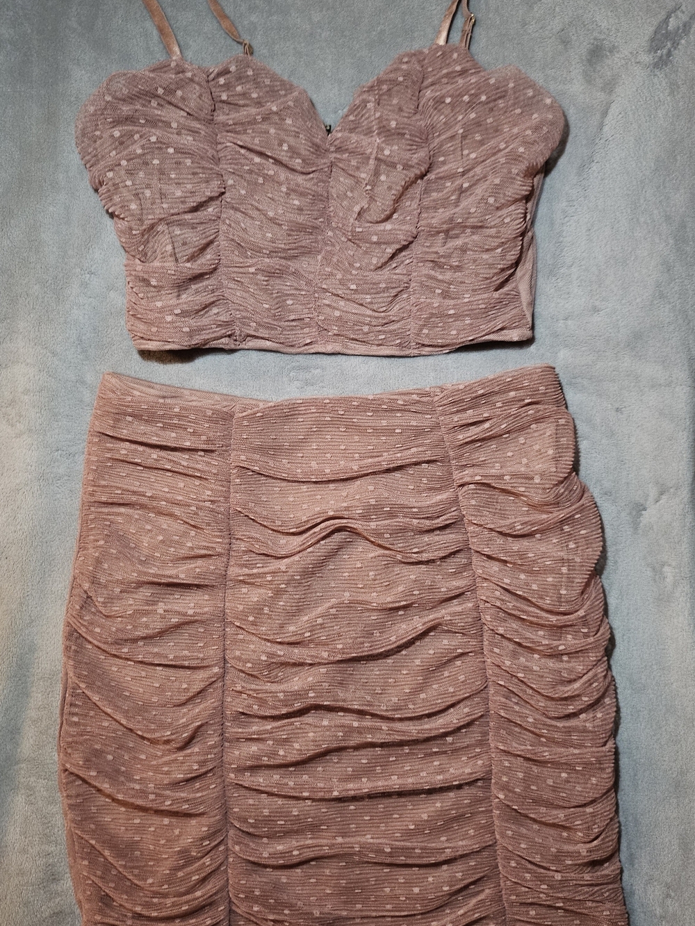 Haute Monde Dusty Rose Ruched Polka Dot Pencil Skirt